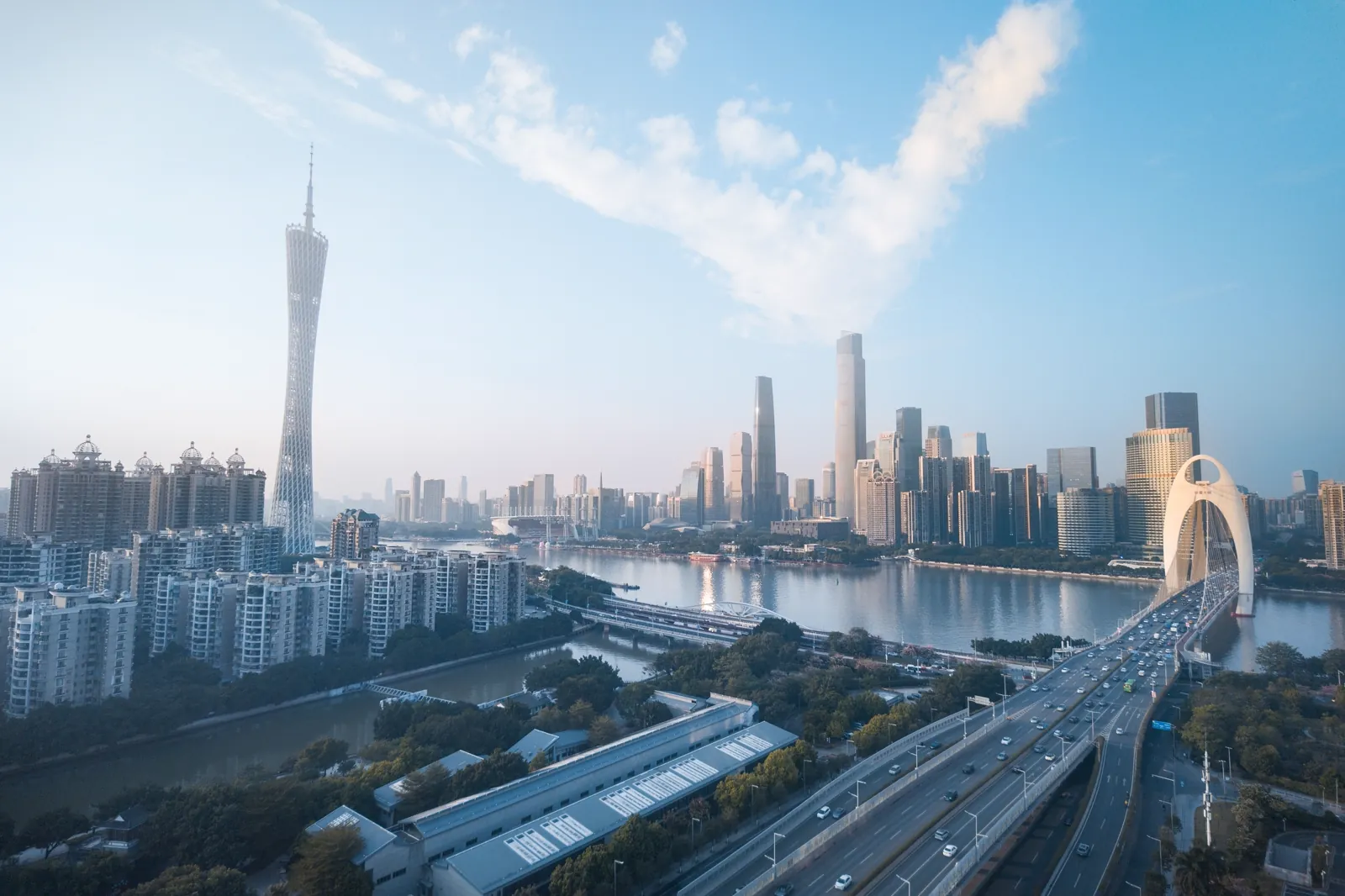 Guangzhou city skyline over the Pearl River